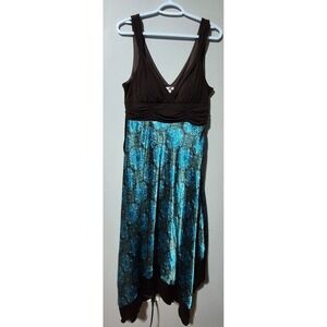 Studio Y Women XL Brown Teal Medallion Handkerchief Hem Midi Dress M89761P4